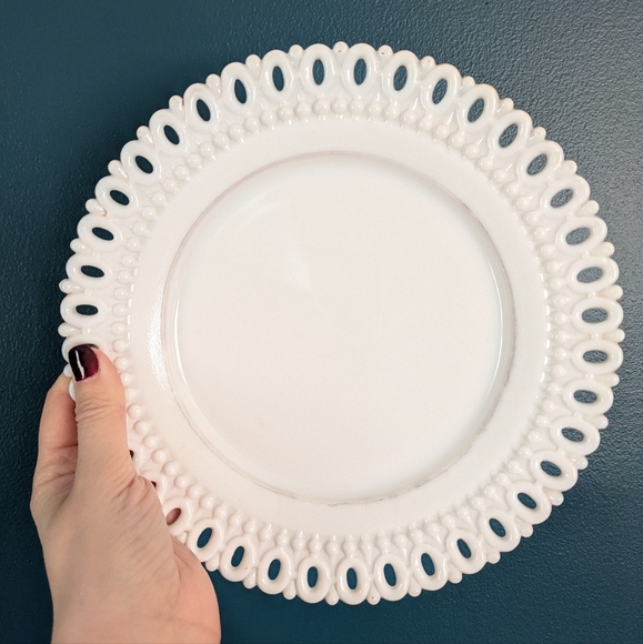 Westmoreland-style Decorative Milk Glass Plate - Eyelet Edge - Set of 2 - Picture 7 of 9